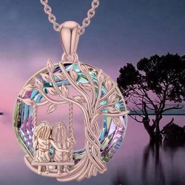 Collar Hermanas Columpio en el Árbol de la vida Oro Rosa